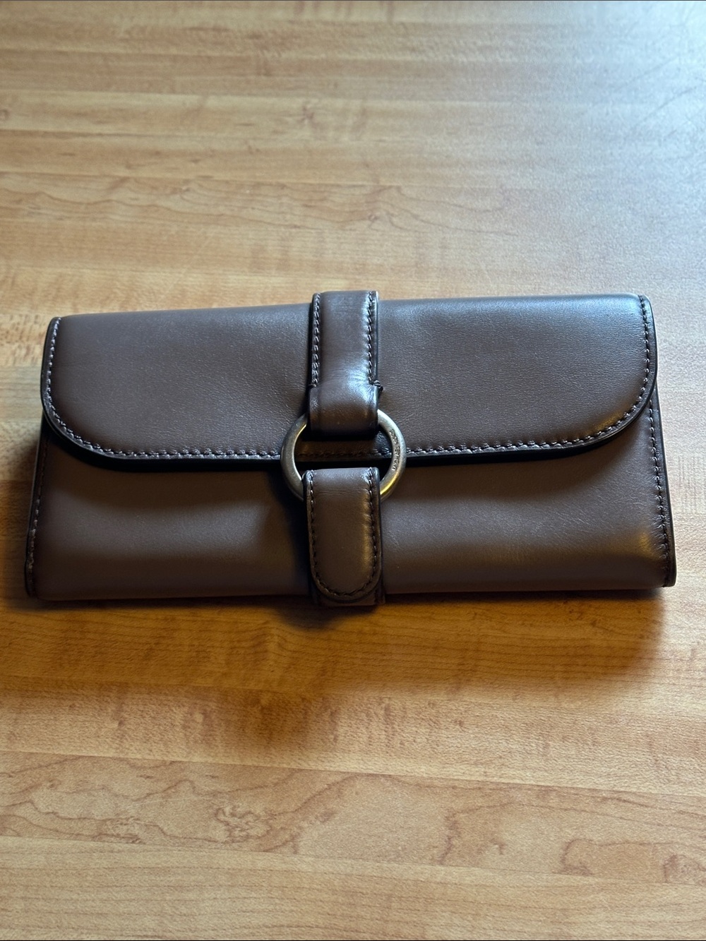 Michael Kors Chocolate Brown Leather Wallet with Silver Ring Detail